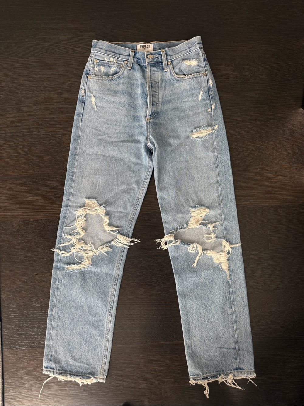 AGOLDE Baggy Distressed Jeans in Blue Waist 24